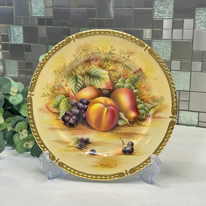 Aynsley Orchard Gold Plate Large Vintage Fruit Decor Bone China 1950s