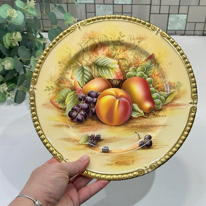 Aynsley Orchard Gold Plate Large Vintage Fruit Decor Bone China 1950s