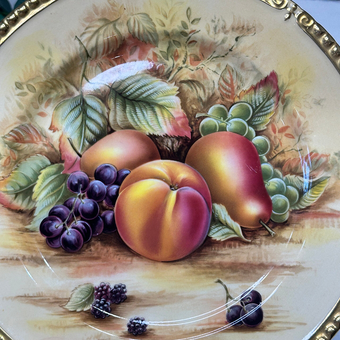 Aynsley Orchard Gold Plate Large Vintage Fruit Decor Bone China 1950s