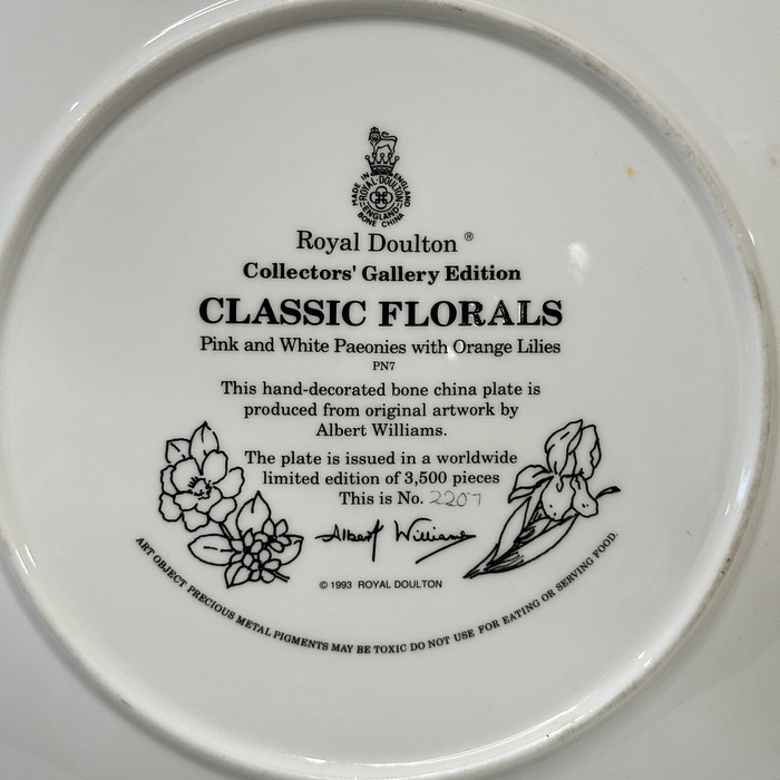 Royal Doulton Classic Florals Plate Peonies Lilies 1993 Ltd Ed