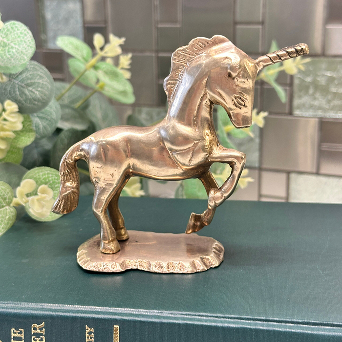 Vintage Brass Unicorn Figurine 1970s Galloping Sculpture Ring Holder