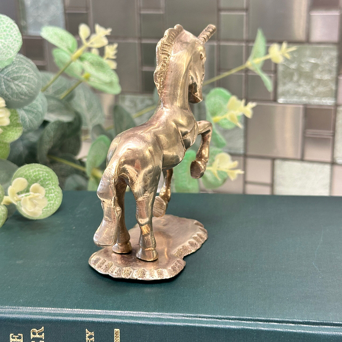 Vintage Brass Unicorn Figurine 1970s Galloping Sculpture Ring Holder