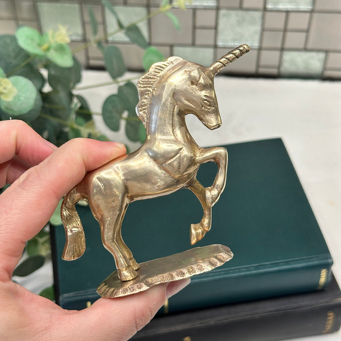 Vintage Brass Unicorn Figurine 1970s Galloping Sculpture Ring Holder