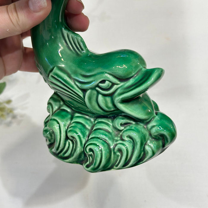 Vintage Dartmouth Pottery Green Dolphin Fish Soap Dish 1970s