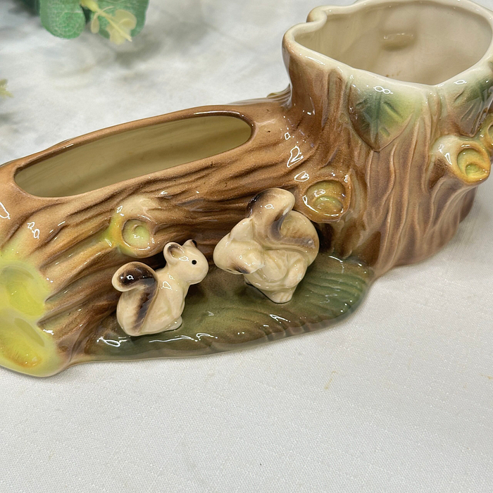 Vintage Hornsea Fauna Squirrel & Tree Stump Vase Planter 1960s