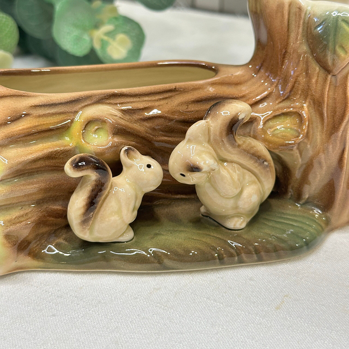 Vintage Hornsea Fauna Squirrel & Tree Stump Vase Planter 1960s