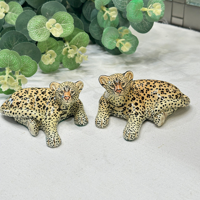 Miranda C Smith Studio Pottery Leopards Cheetahs Figurines Pair Vintage