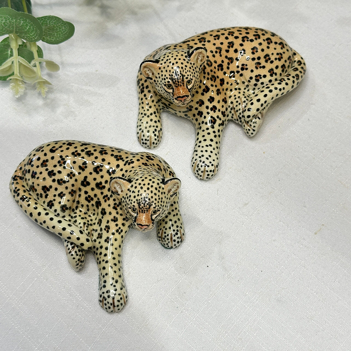 Miranda C Smith Studio Pottery Leopards Cheetahs Figurines Pair Vintage