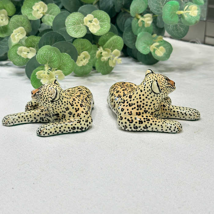 Miranda C Smith Studio Pottery Leopards Cheetahs Figurines Pair Vintage