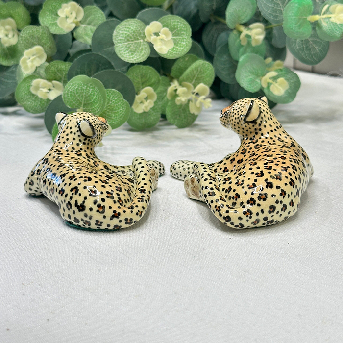 Miranda C Smith Studio Pottery Leopards Cheetahs Figurines Pair Vintage