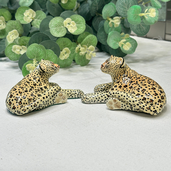 Miranda C Smith Studio Pottery Leopards Cheetahs Figurines Pair Vintage