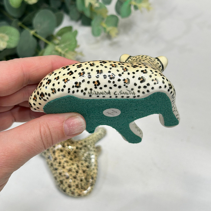 Miranda C Smith Studio Pottery Leopards Cheetahs Figurines Pair Vintage