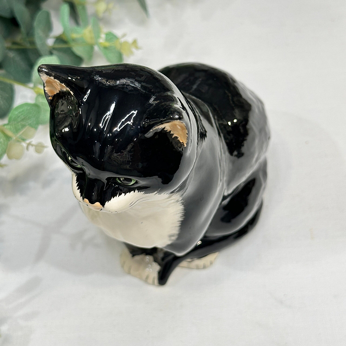 Vintage Babbacombe Pottery Black & White Sitting Cat - Hand-Painted Collectable