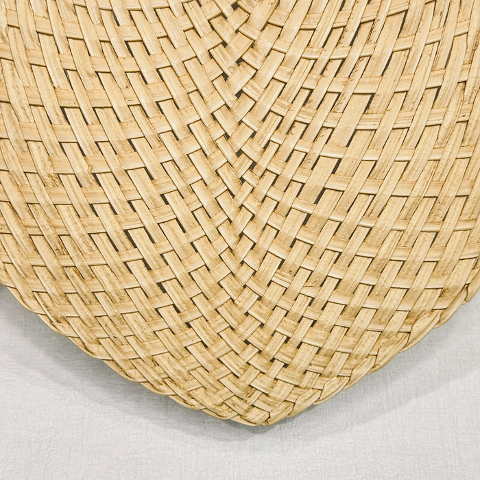 Vintage Heart Shaped Raffia Fan Bamboo Woven Handheld Palm Leaf Decor