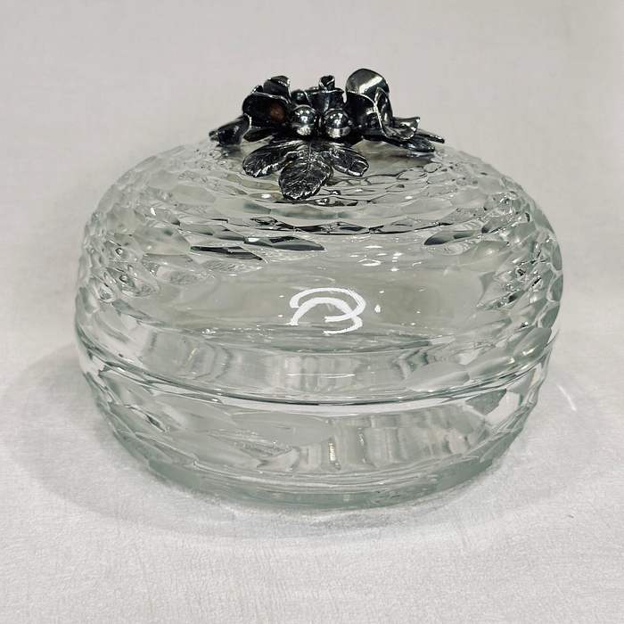 Vintage Pasabahce Crystal Bowl Lid Wave Design Signed Turkey Glass Candy Dish Trinket