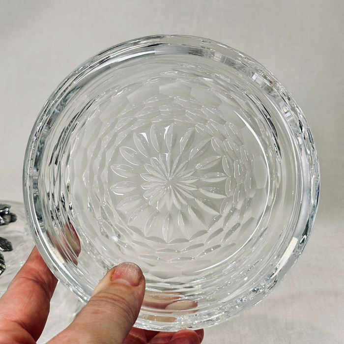 Vintage Pasabahce Crystal Bowl Lid Wave Design Signed Turkey Glass Candy Dish Trinket