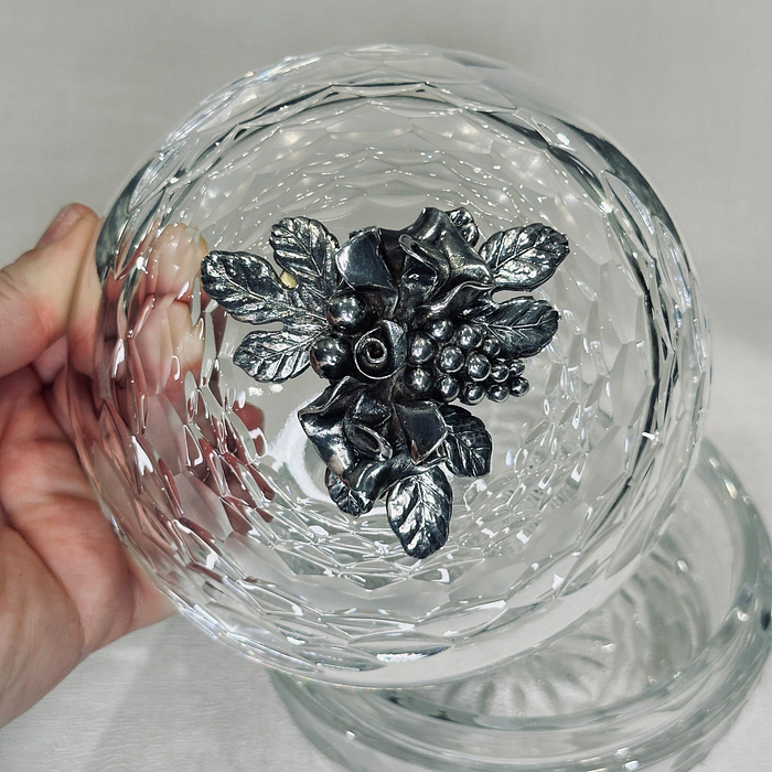 Vintage Pasabahce Crystal Bowl Lid Wave Design Signed Turkey Glass Candy Dish Trinket