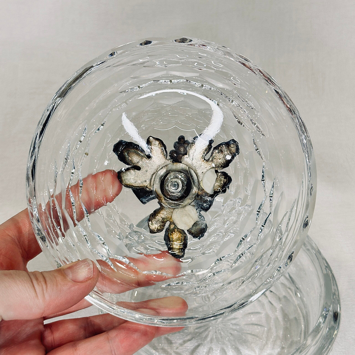 Vintage Pasabahce Crystal Bowl Lid Wave Design Signed Turkey Glass Candy Dish Trinket