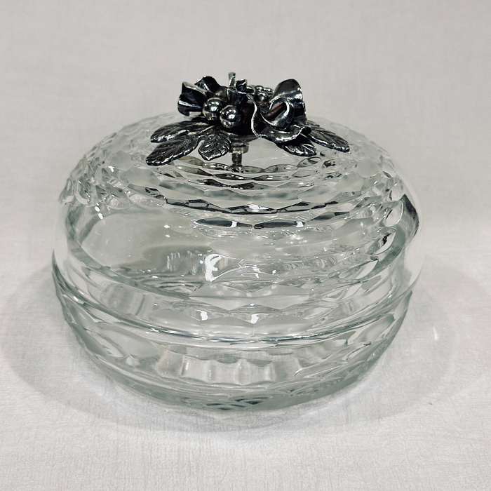 Vintage Pasabahce Crystal Bowl Lid Wave Design Signed Turkey Glass Candy Dish Trinket