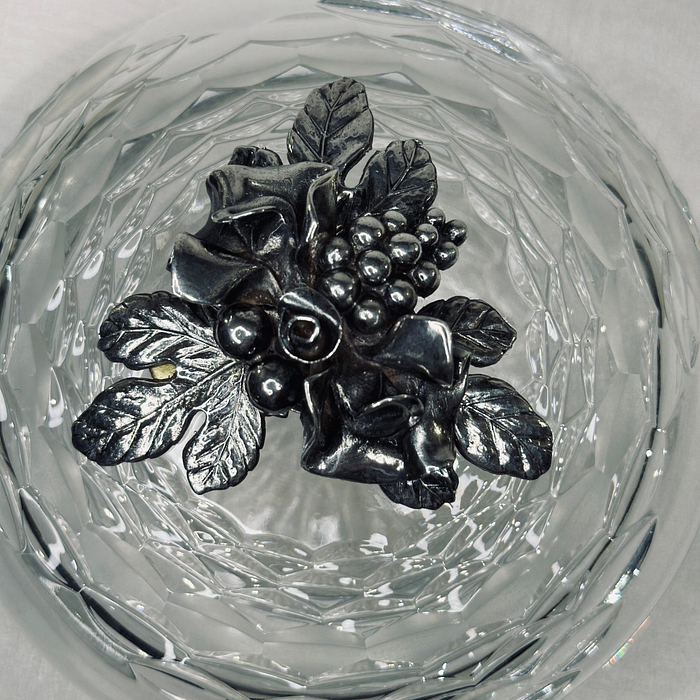 Vintage Pasabahce Crystal Bowl Lid Wave Design Signed Turkey Glass Candy Dish Trinket