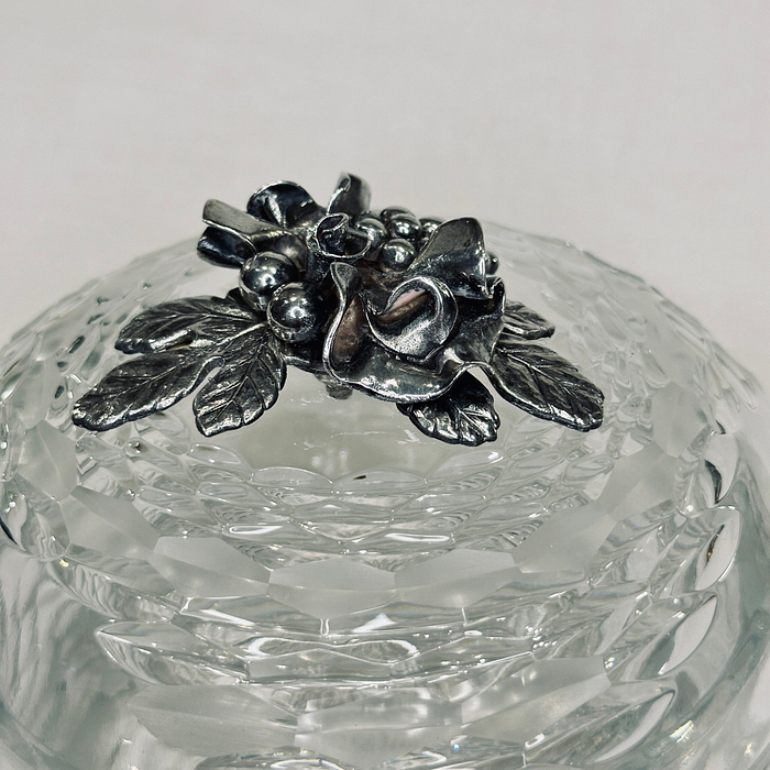 Vintage Pasabahce Crystal Bowl Lid Wave Design Signed Turkey Glass Candy Dish Trinket