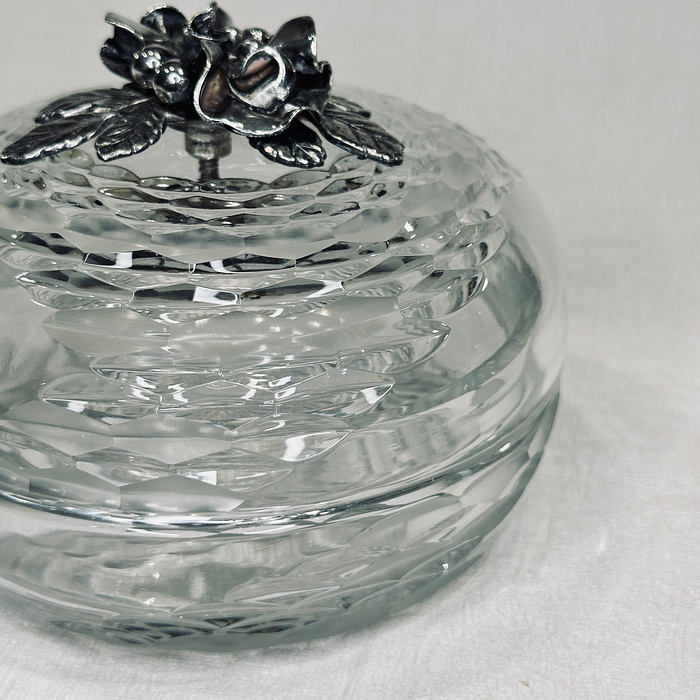 Vintage Pasabahce Crystal Bowl Lid Wave Design Signed Turkey Glass Candy Dish Trinket