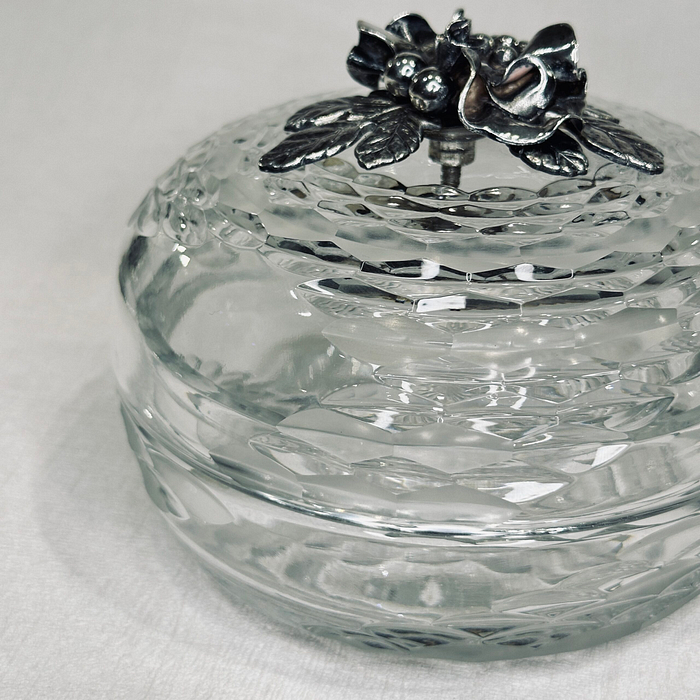 Vintage Pasabahce Crystal Bowl Lid Wave Design Signed Turkey Glass Candy Dish Trinket