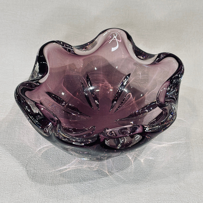 Vintage Afors Sweden Lila Glass Bowl Ashtray 1989 Signed Sommerso Purple Art Glass