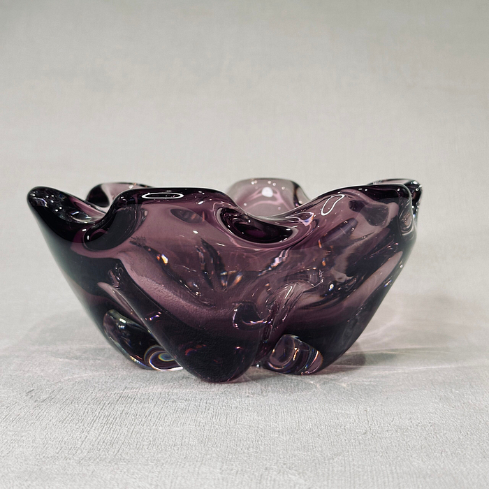 Vintage Afors Sweden Lila Glass Bowl Ashtray 1989 Signed Sommerso Purple Art Glass