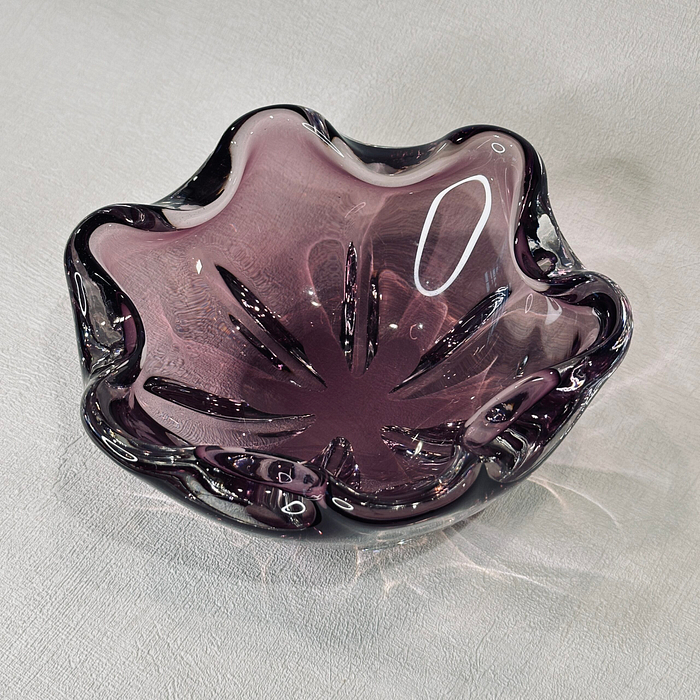 Vintage Afors Sweden Lila Glass Bowl Ashtray 1989 Signed Sommerso Purple Art Glass