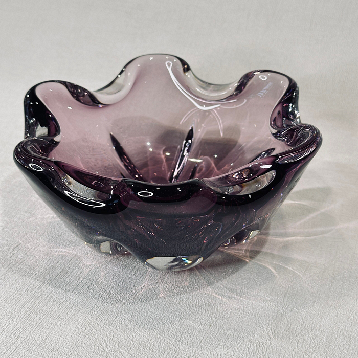 Vintage Afors Sweden Lila Glass Bowl Ashtray 1989 Signed Sommerso Purple Art Glass