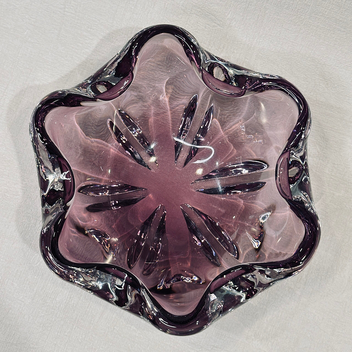 Vintage Afors Sweden Lila Glass Bowl Ashtray 1989 Signed Sommerso Purple Art Glass