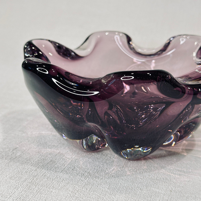 Vintage Afors Sweden Lila Glass Bowl Ashtray 1989 Signed Sommerso Purple Art Glass