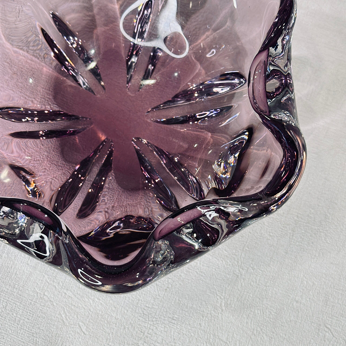 Vintage Afors Sweden Lila Glass Bowl Ashtray 1989 Signed Sommerso Purple Art Glass