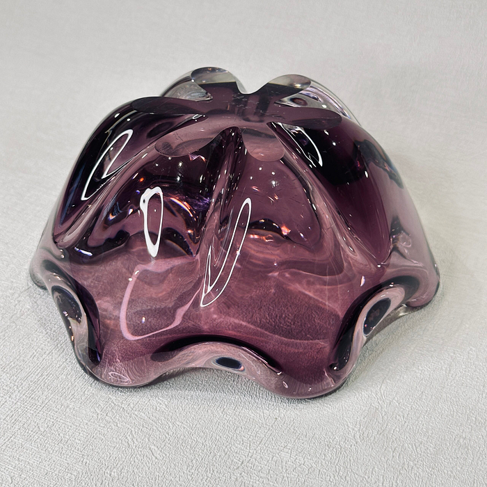 Vintage Afors Sweden Lila Glass Bowl Ashtray 1989 Signed Sommerso Purple Art Glass