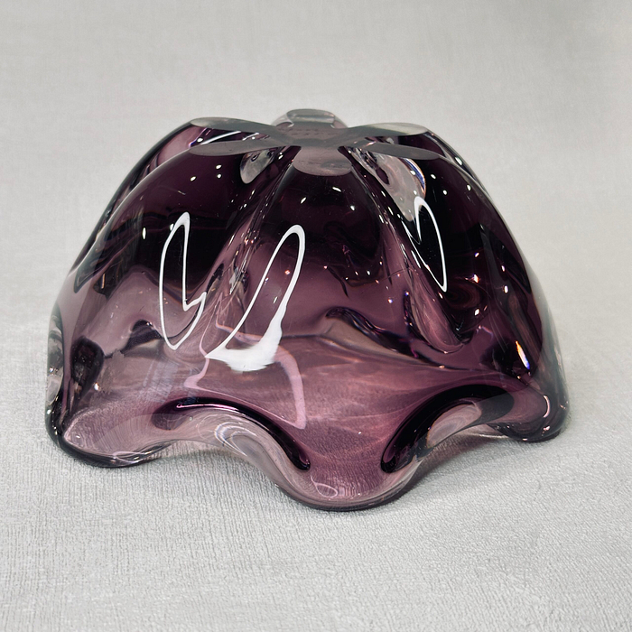 Vintage Afors Sweden Lila Glass Bowl Ashtray 1989 Signed Sommerso Purple Art Glass