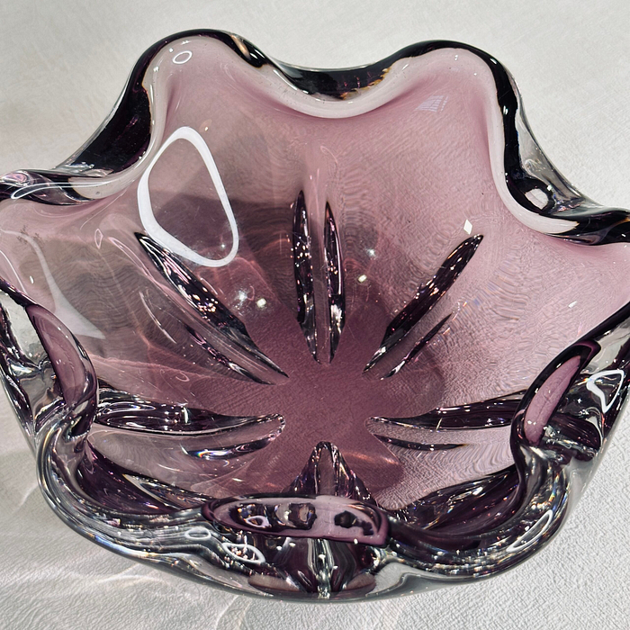 Vintage Afors Sweden Lila Glass Bowl Ashtray 1989 Signed Sommerso Purple Art Glass