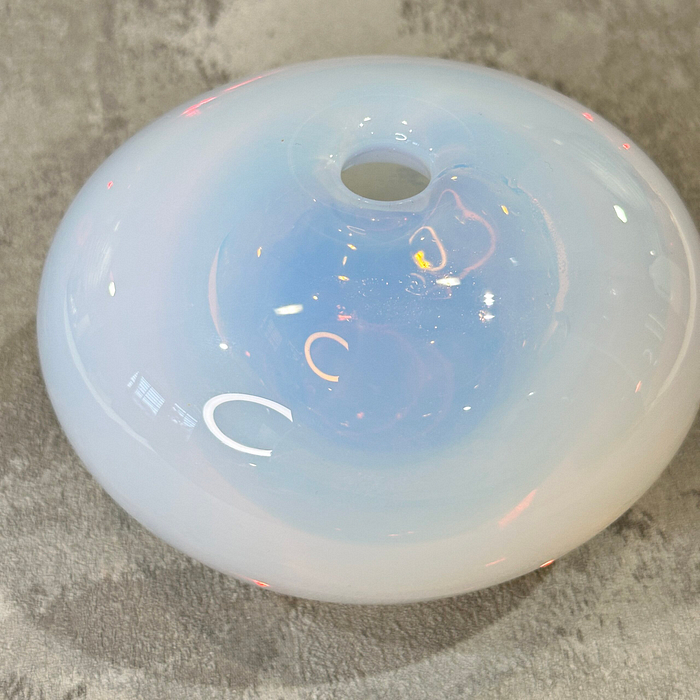 Sugahara Opaline Glass Vase Japan Modernist Pebble Low Bowl SGHR Opalescent