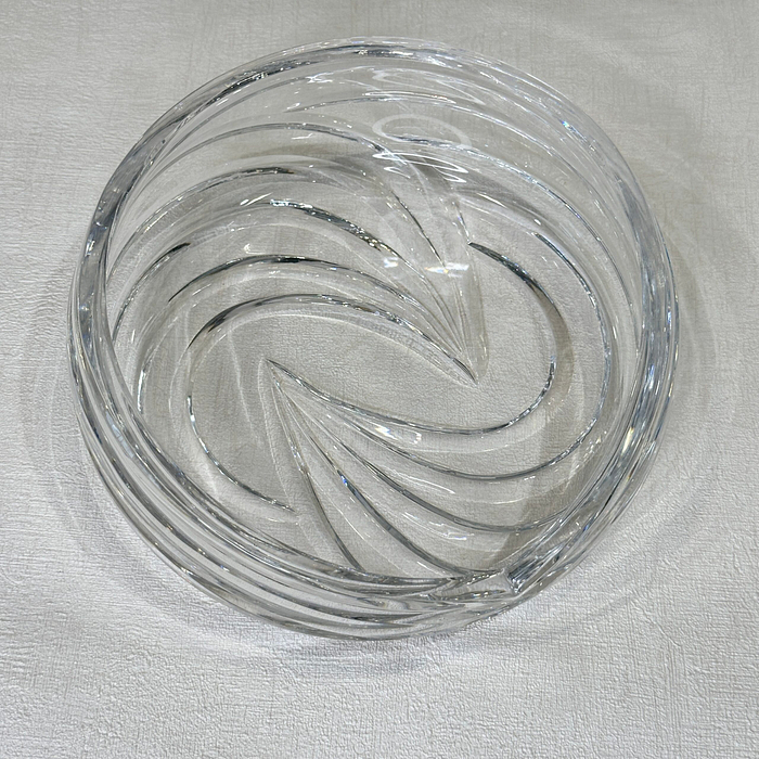 Vintage Pasabahce Crystal Bowl Wave Design Dish Silver Floral Accent Signed Turkey Glass