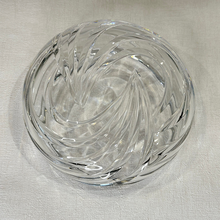 Vintage Pasabahce Crystal Bowl Wave Design Dish Silver Floral Accent Signed Turkey Glass