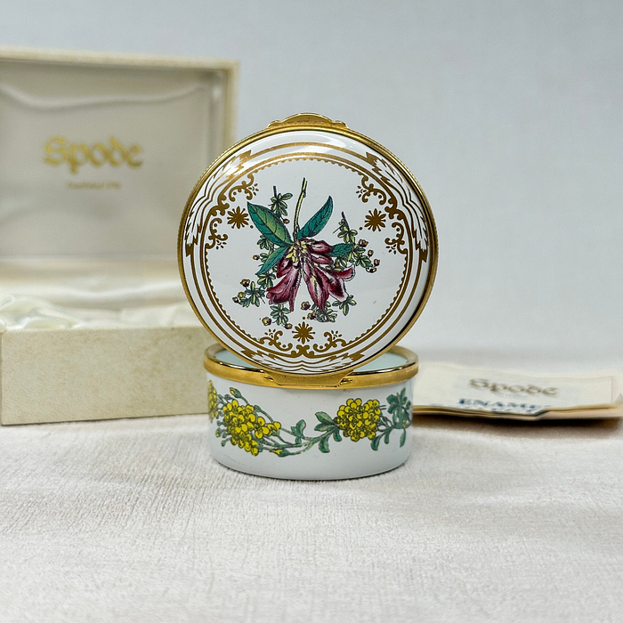 Spode Enamel Trinket Box Salvia Rhododendron New in Box Rare