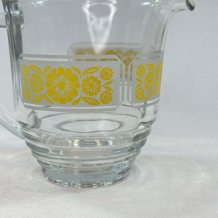 Vintage Glass Water Jug Pitcher Yellow Flower 50s 60s Retro England