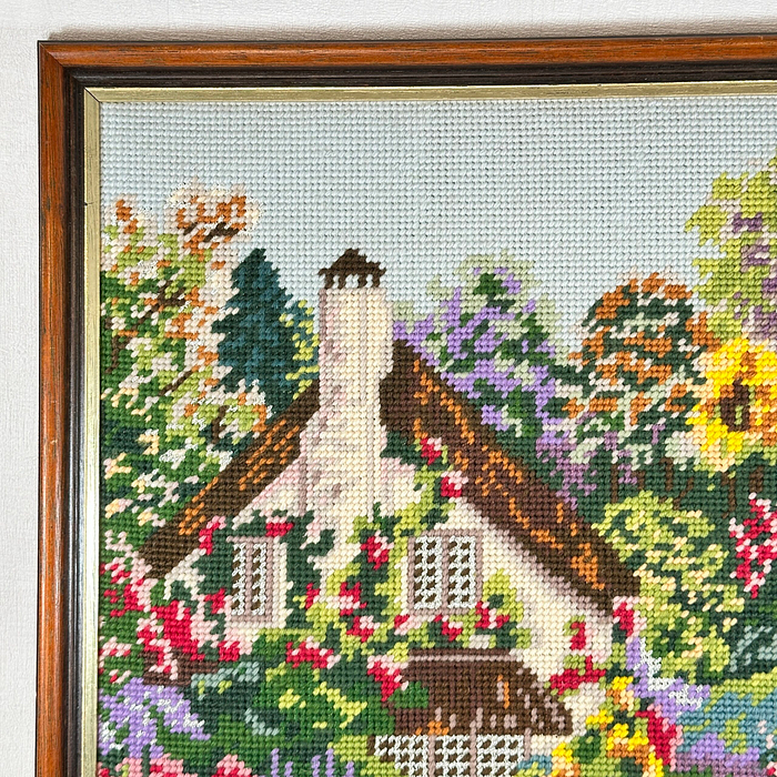 Vintage Framed Tapestry Cottage Scenery Wall Art Collection D'Art