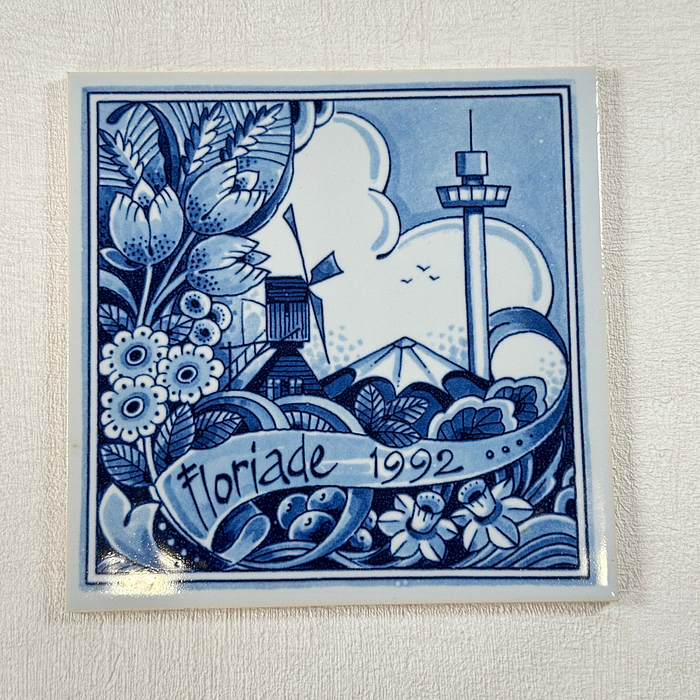 Vintage Delft Blue Floriade 1992 Tile Dutch Holland Souvenir