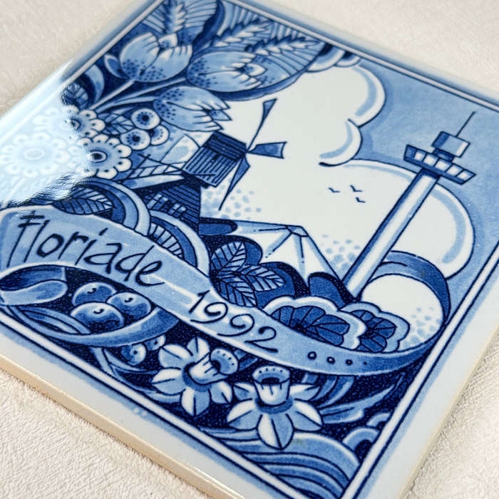 Vintage Delft Blue Floriade 1992 Tile Dutch Holland Souvenir