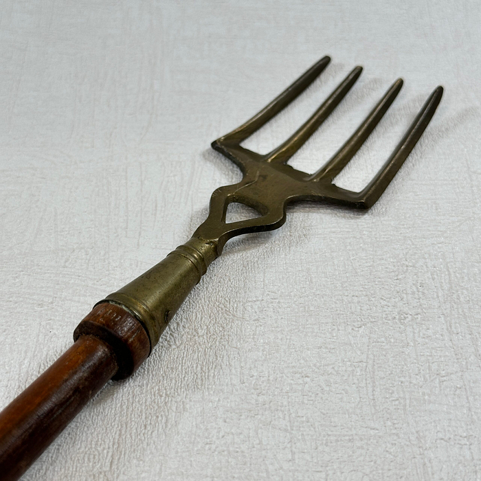 Vintage Brass Toasting Fork Fireplace Tool Long Wooden Handle Decor