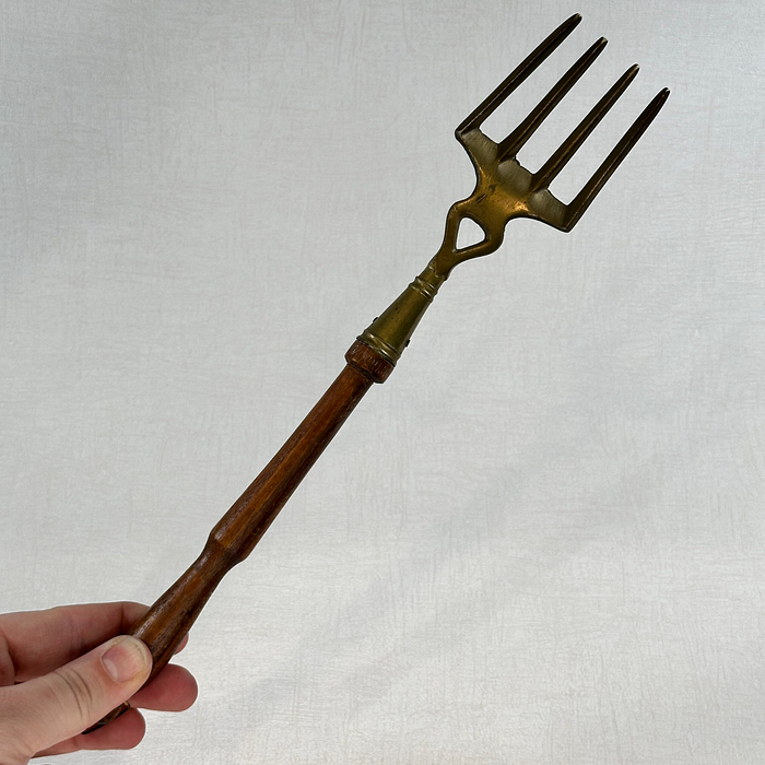 Vintage Brass Toasting Fork Fireplace Tool Long Wooden Handle Decor