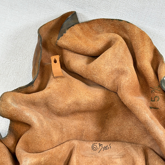 Sculpted Leather Wall Art Hooded Figure Signed G. Binst 2000s