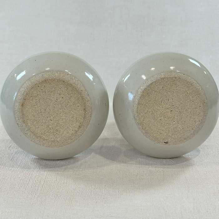 Pair Studio Pottery Candlestick Holders Blue White Stoneware Vintage