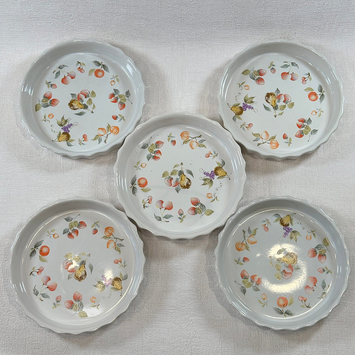 5 Vintage Tartlet Dishes Porcelain Fruit Pattern GL Korea Baking Moulds